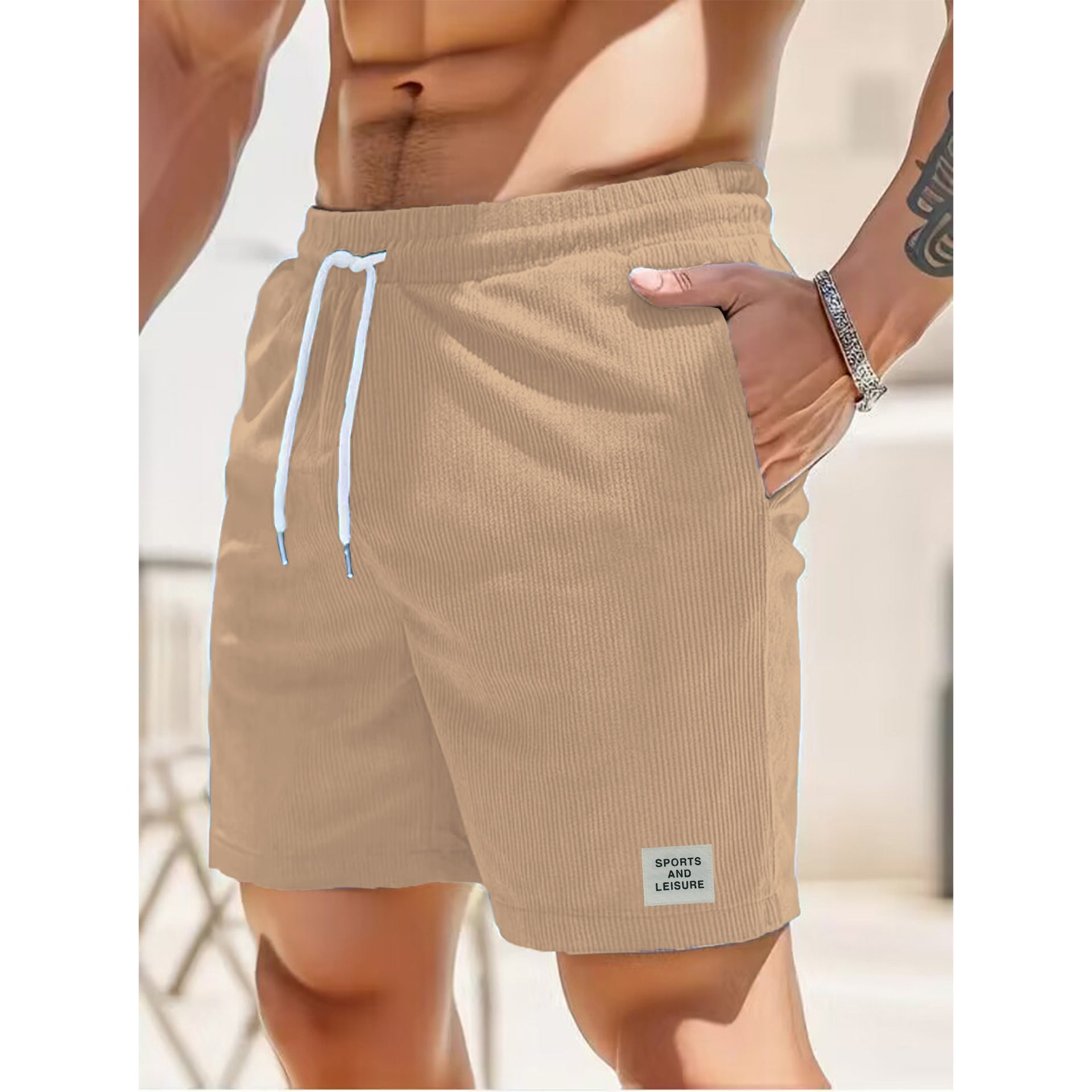 Men Corduroy Shorts S-Blue Summer Casual Sports