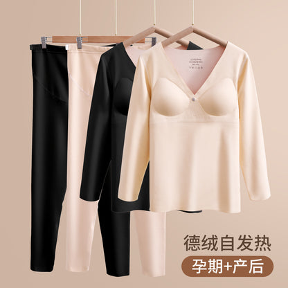 Pregnant & Breastfeeding Thermal Pajama Set Velvet Warm Plus Size