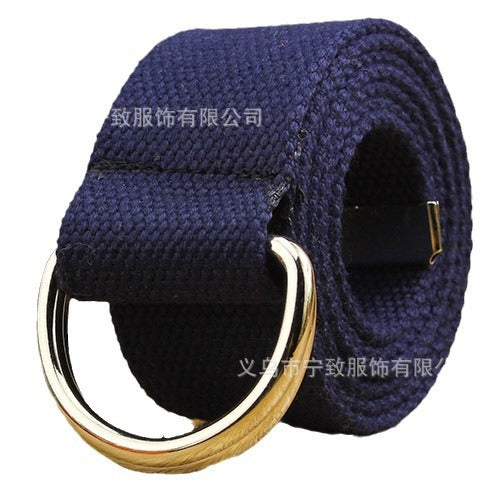 Black Canvas Belt with Silver Double Ring Buckle