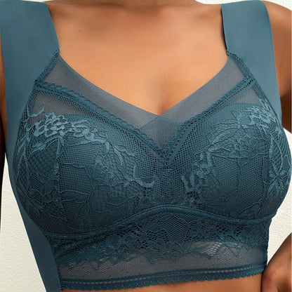 Lace V-Strap Bra for Pakistani Women, Blue, Seamless, High Elasticity