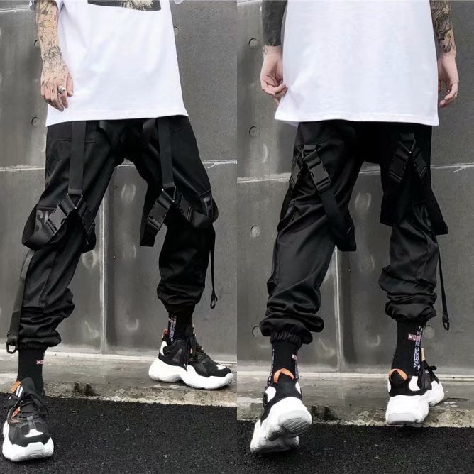 Men Black Loose Hip-Hop Crock Pants