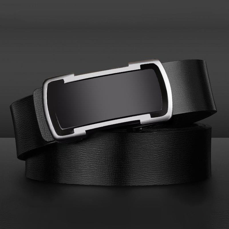 Men Black Cowhide Automatic Buckle Belt