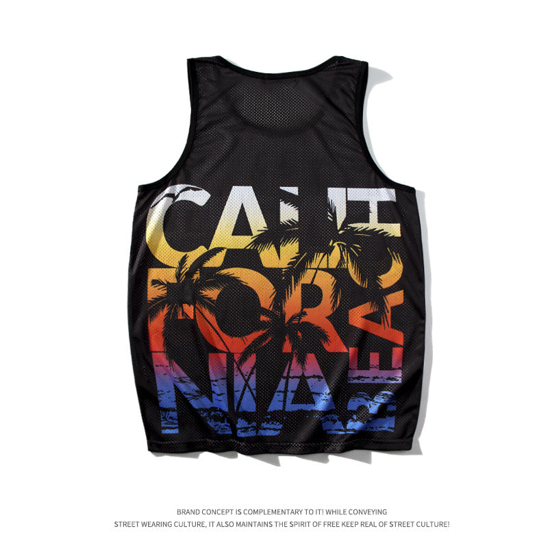 Men 3D Print Sleeveless Summer Vest Golden California