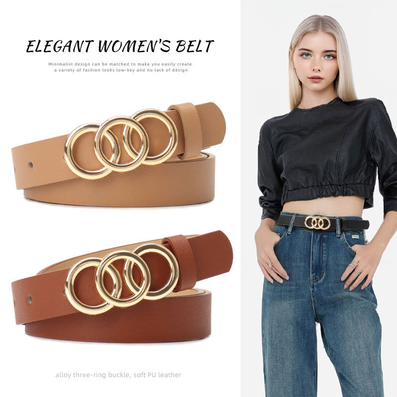 Women's Three-Ring Alloy Buckle Belt