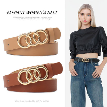 Women's Three-Ring Alloy Buckle Belt