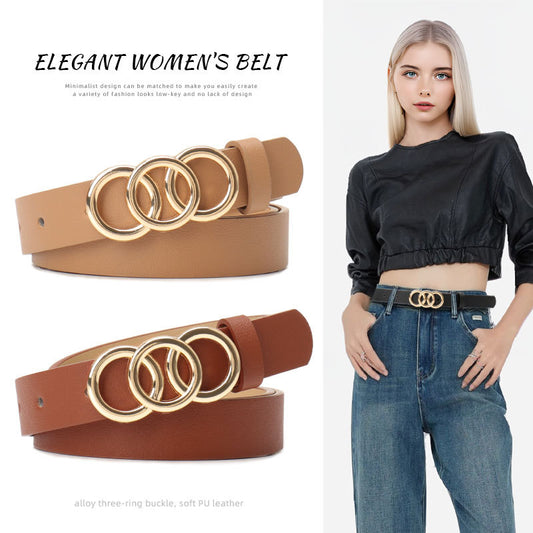 Women's Three-Ring Alloy Buckle Belt