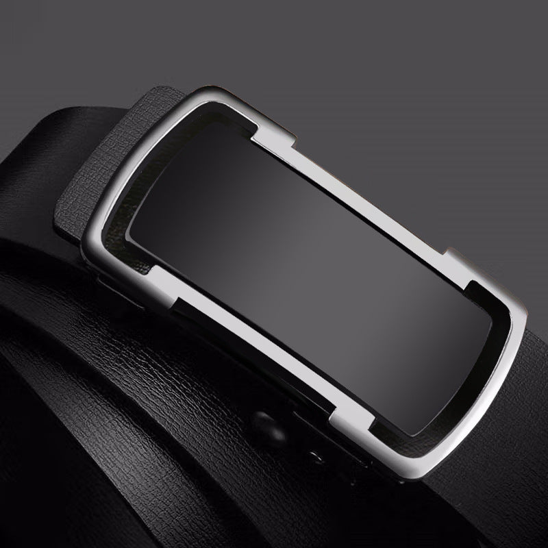 Men Black Cowhide Automatic Buckle Belt
