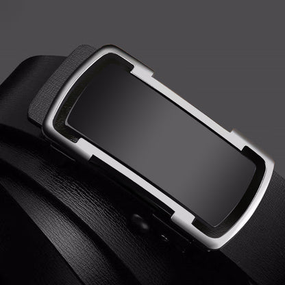 Men Black Cowhide Automatic Buckle Belt