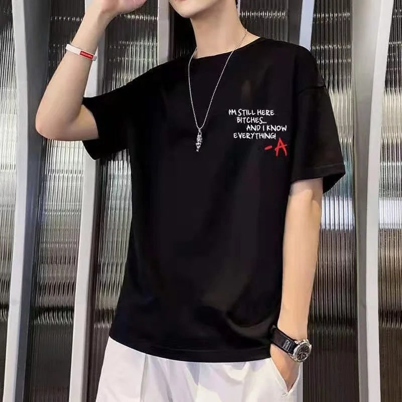 Men Slim Fit T-Shirt Summer Plus Size White