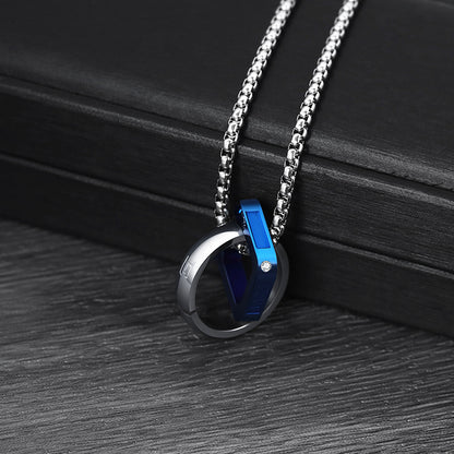 Men Double Ring Titanium Steel Necklace Silver Chain 60cm