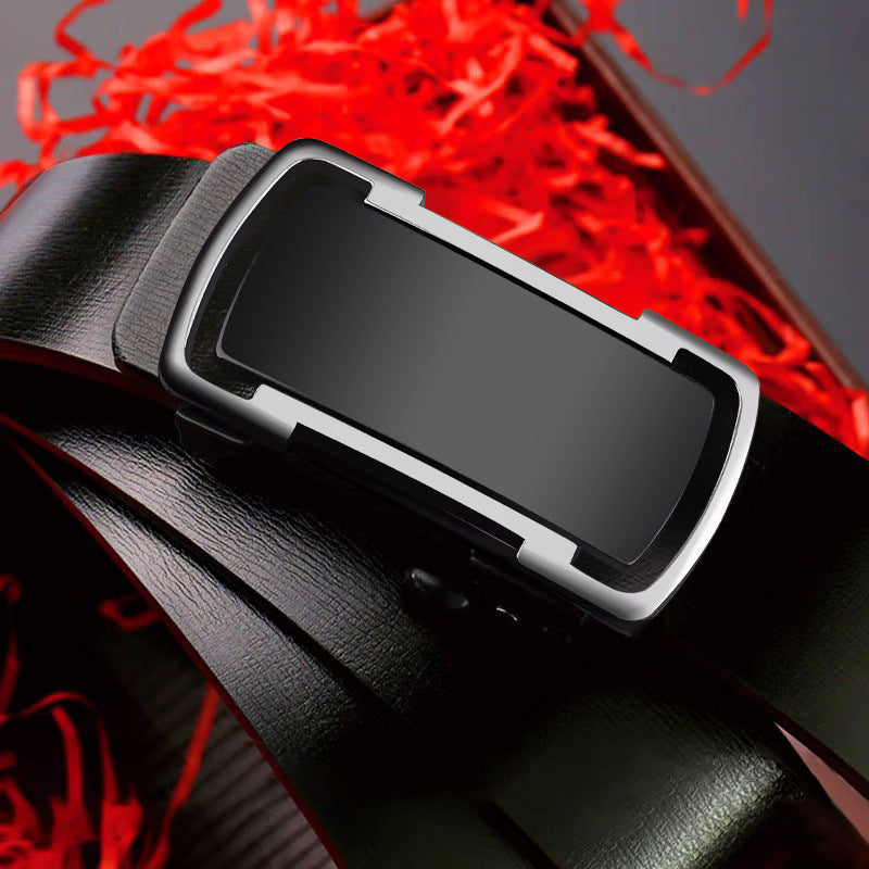 Men Black Cowhide Automatic Buckle Belt