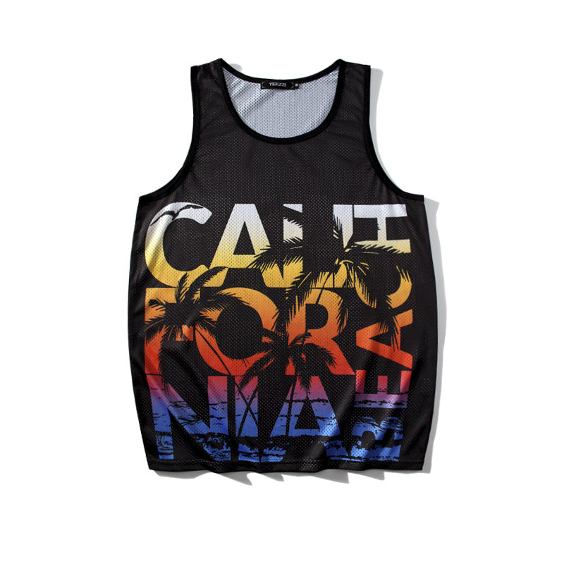 Men 3D Print Sleeveless Summer Vest Golden California