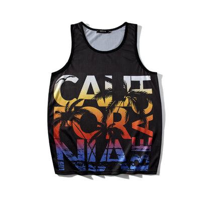 Men 3D Print Sleeveless Summer Vest Golden California