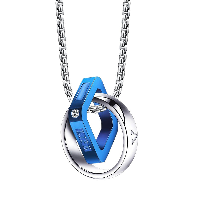 Men Double Ring Titanium Steel Necklace Silver Chain 60cm