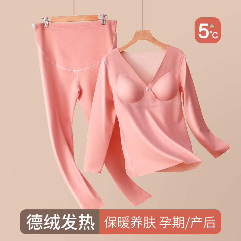 Pregnant & Breastfeeding Thermal Pajama Set Velvet Warm Plus Size
