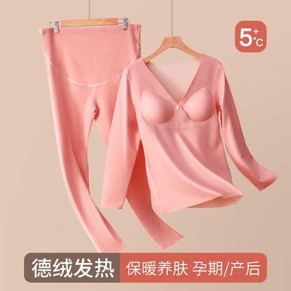 Pregnant & Breastfeeding Thermal Pajama Set Velvet Warm Plus Size