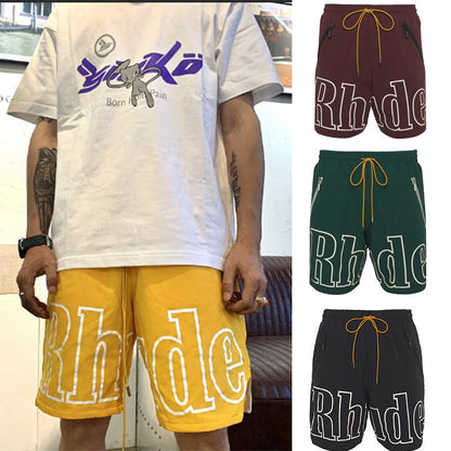 Men Rhude Loose Fit Shorts Yellow Black Green Plus Size Summer