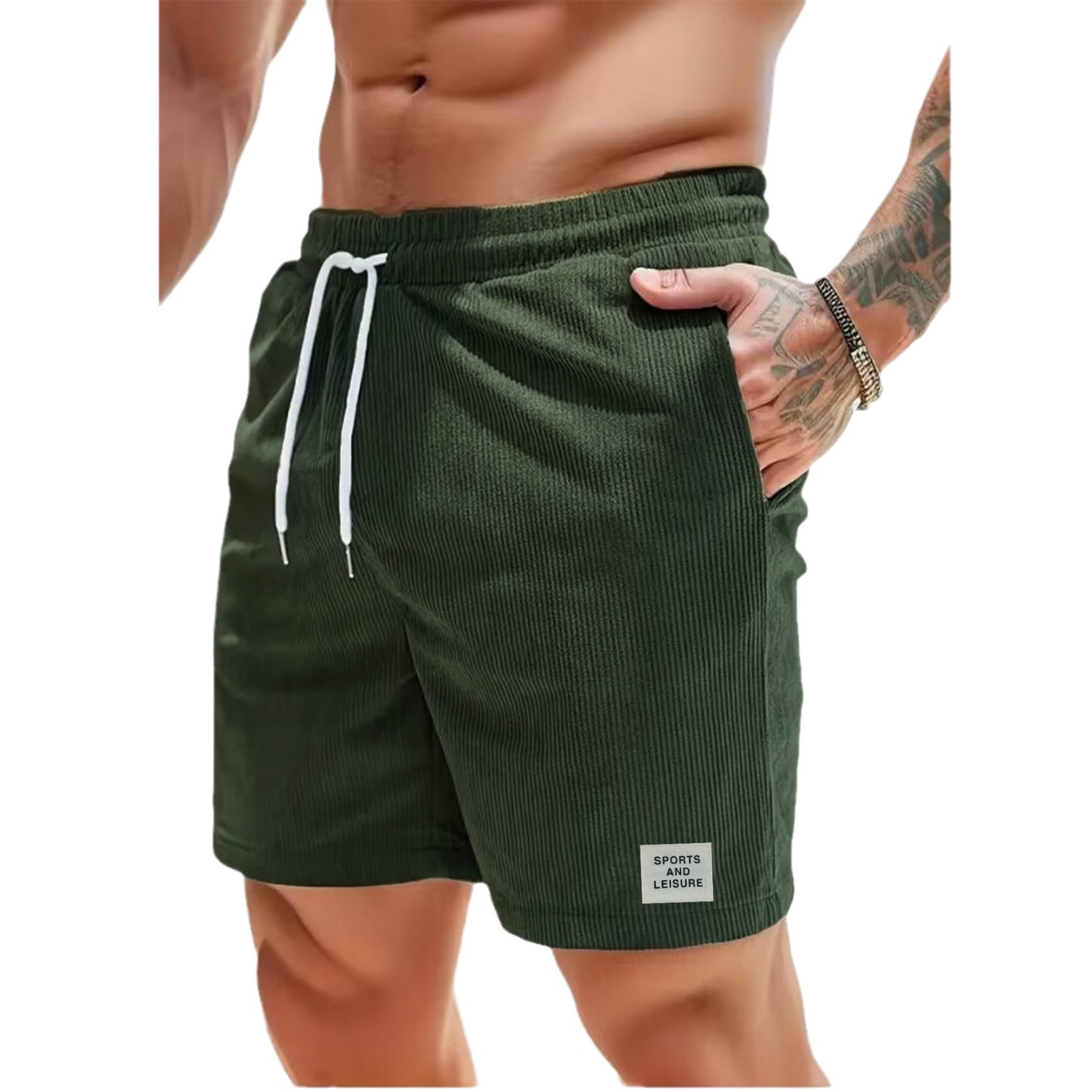 Men Corduroy Shorts S-Blue Summer Casual Sports