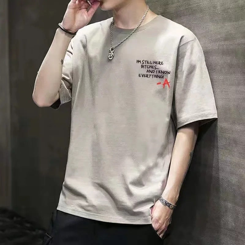 Men Slim Fit T-Shirt Summer Plus Size White