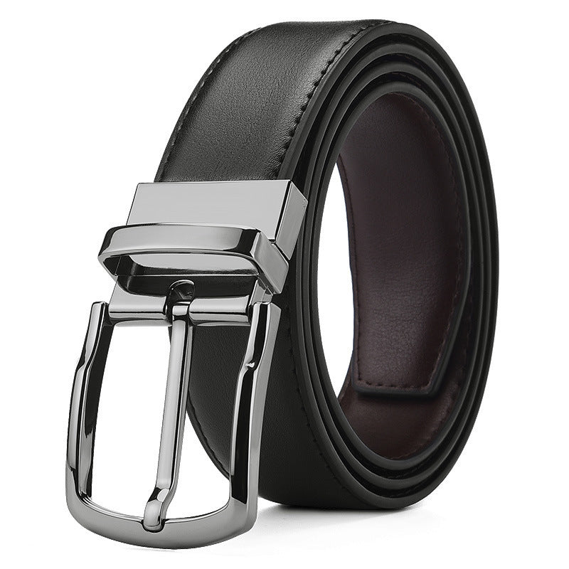 Men's Genuine Leather Belt Black Swivel Buckle