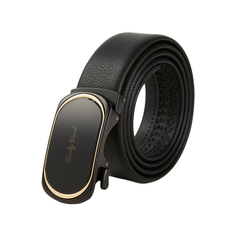 Men Black Leather Automatic Buckle Belt Business Casual