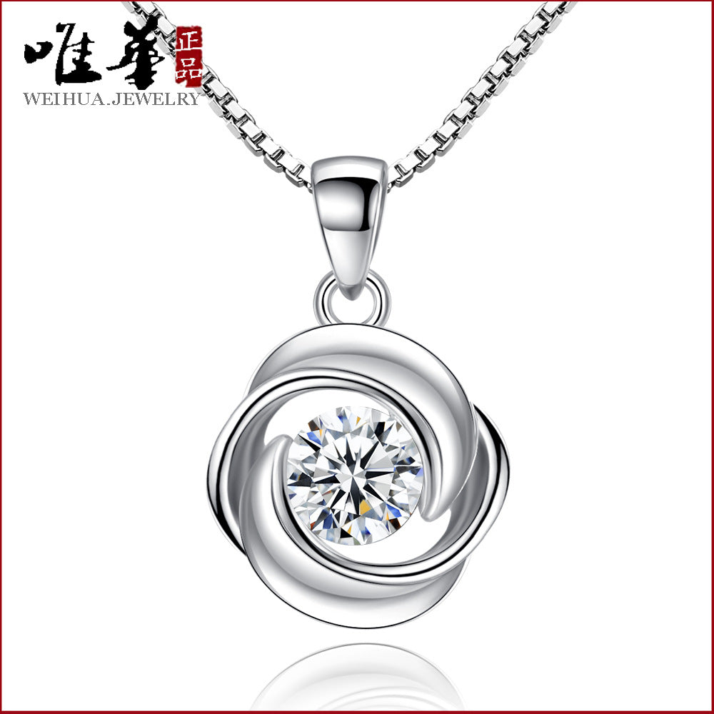 Silver Plated Korean Love Pendant Necklace for Women