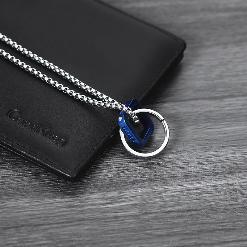Men Double Ring Titanium Steel Necklace Silver Chain 60cm