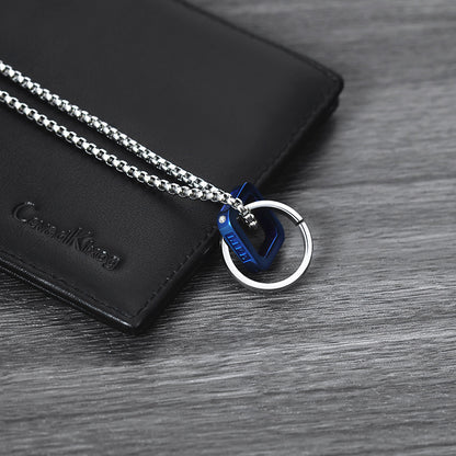 Men Double Ring Titanium Steel Necklace Silver Chain 60cm