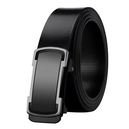 Men Black Cowhide Automatic Buckle Belt