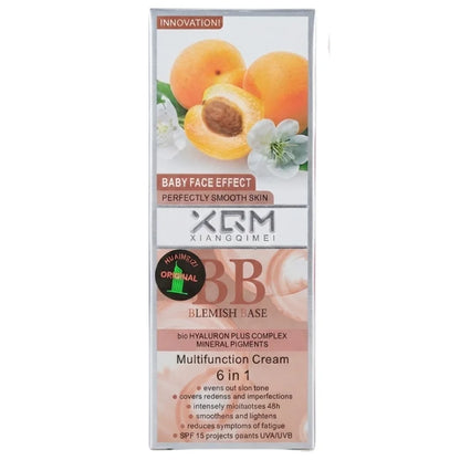 XQM BB Blemish Apricot Base Cream | 6-in-1 Multifunction BB Cream with Hyaluronic Acid & Mineral Pigments | SPF 15 | 65ml