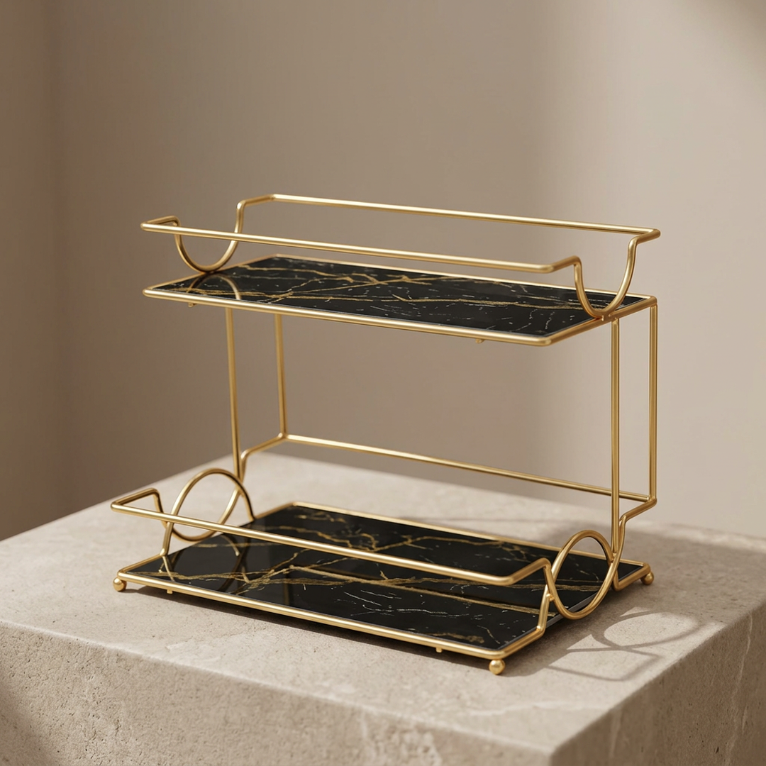 Iron Makeup Organizer with Marble Trays for Home Storage