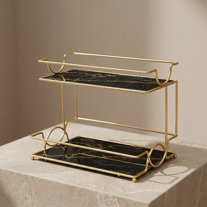 Iron Makeup Organizer with Marble Trays for Home Storage