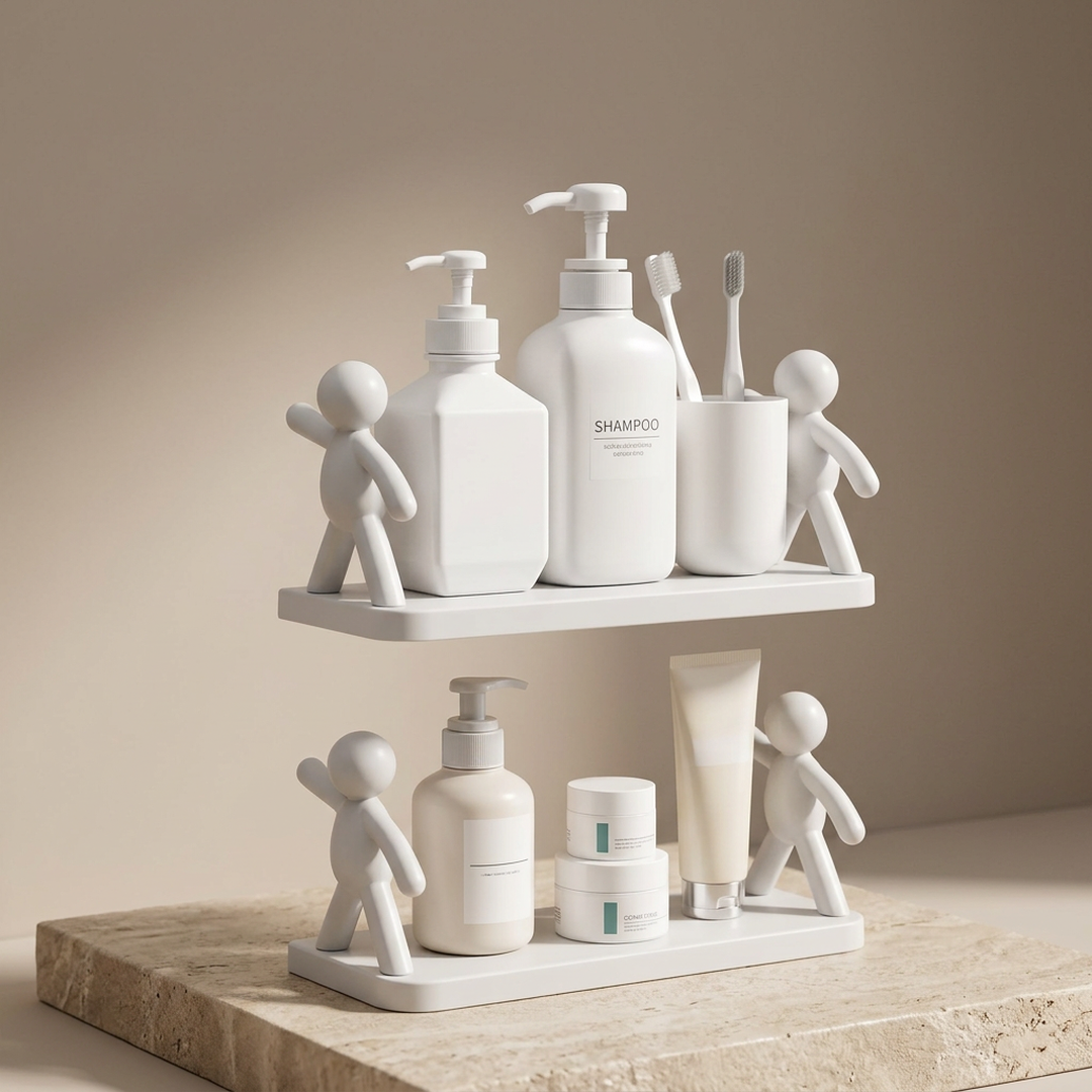 White Wall Hanging Bathroom Organizer with Little Man Design