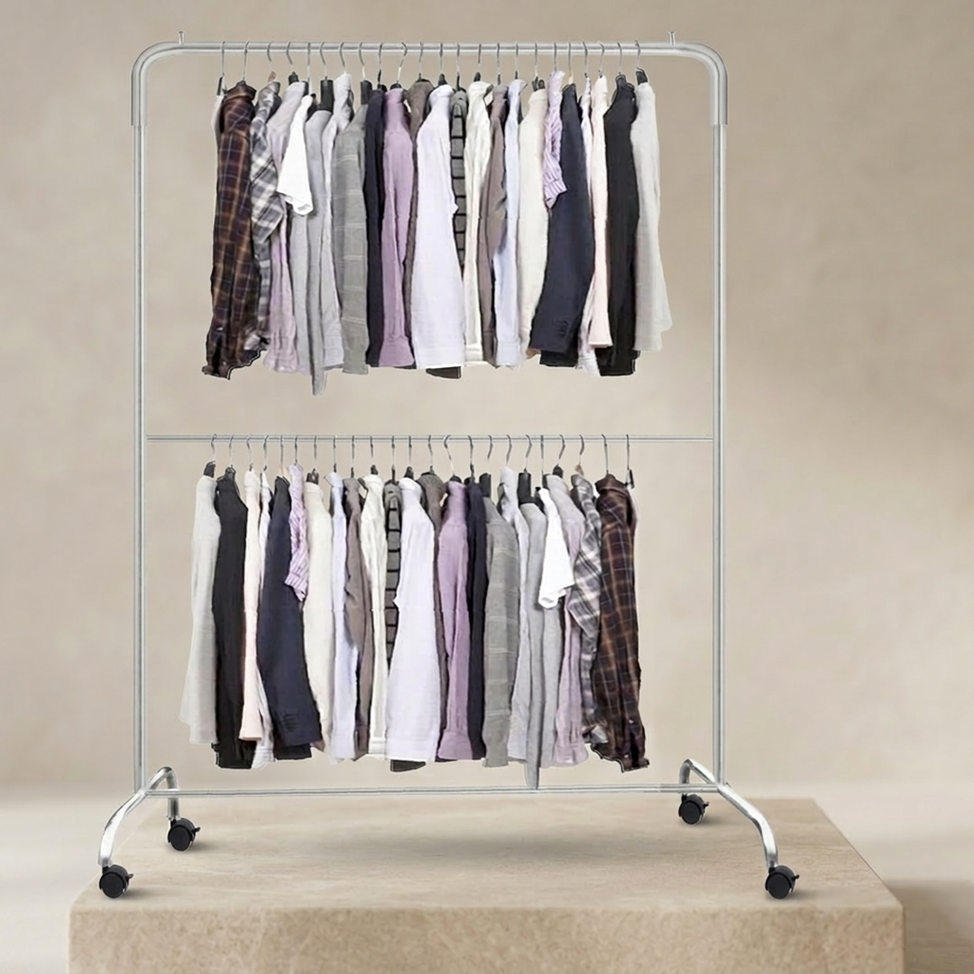 Premium Quality Wardrobe Organizer Silver Iron Double Tier