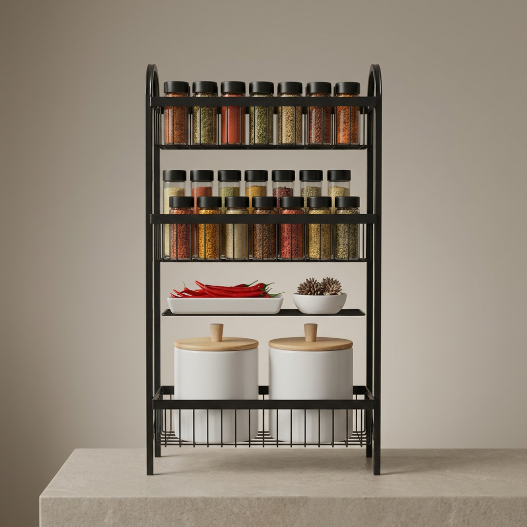 Wall Mounted Spice Rack Black Stainless Steel 3 Tier