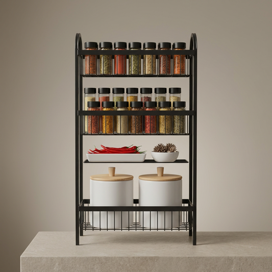 Wall Mounted Spice Rack Black Stainless Steel 3 Tier