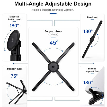 3-in-1 Magnetic Foldable  Stand |Model K001 | Aluminum Alloy Phone laptop & Tablet Holder | 8-Level Adjustable Height | 360° Rotating Base | Portable Travel Stand